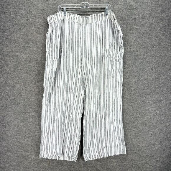 Time And Tru Pants Women 2XL Gray Striped High Rise Linen Flat Front Pull On - Picture 1 of 8